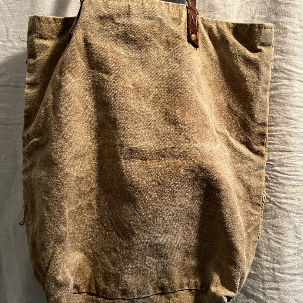 Tan Mona B Woven Tote with Geometric and Lace Details - Picture 5 of 11